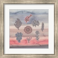 Framed Blue Pink Watercolor and Floral