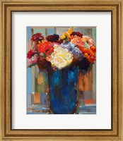 Framed Flowers in a Blue Vase