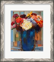 Framed Flowers in a Blue Vase