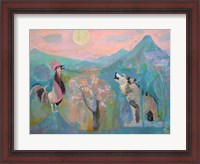 Framed Wolf and the Rooster Sing by Moonlight