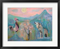Framed Wolf and the Rooster Sing by Moonlight