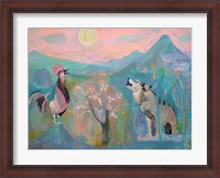 Framed Wolf and the Rooster Sing by Moonlight