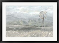 Framed Country Meadow Windmill Landscape Neutral