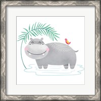 Framed 'Playful Pals- Hippo' border=