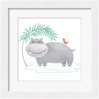 Framed 'Playful Pals- Hippo' border=