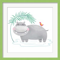 Framed 'Playful Pals- Hippo' border=