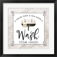 Framed 'Bath Humor Wash Your Hands' border=