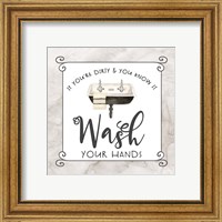 Framed 'Bath Humor Wash Your Hands' border=