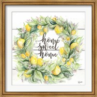Framed Watercolor Lemon Wreath Home Sweet Home