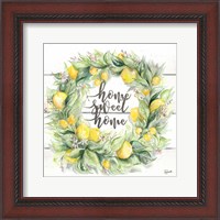 Framed Watercolor Lemon Wreath Home Sweet Home