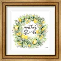 Framed Watercolor Lemon Wreath Gather Friends