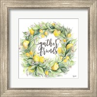 Framed Watercolor Lemon Wreath Gather Friends