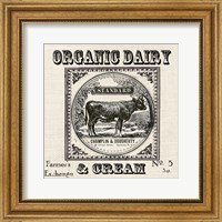 Framed 'Farmhouse Grain Sack Label Cow' border=