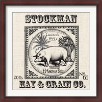 Framed Farmhouse Grain Sack Label Pig