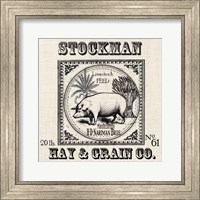 Framed Farmhouse Grain Sack Label Pig