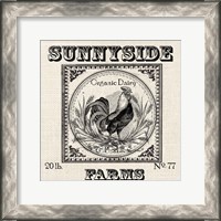Framed Farmhouse Grain Sack Label Rooster