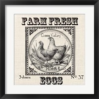 Framed 'Farmhouse Grain Sack Label Chickens' border=