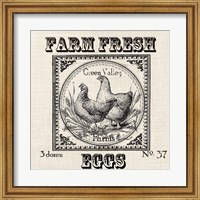 Framed Farmhouse Grain Sack Label Chickens