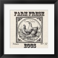 Framed 'Farmhouse Grain Sack Label Chickens' border=