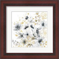 Framed Watercolor Gray and Gold Floral