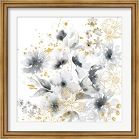 Framed Watercolor Gray and Gold Floral