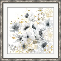 Framed Watercolor Gray and Gold Floral
