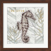 Framed 'Gray Gold Chevron Seahorse' border=