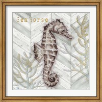 Framed Gray Gold Chevron Seahorse