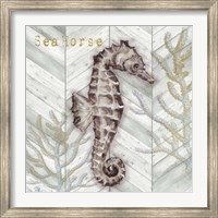 Framed Gray Gold Chevron Seahorse