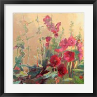 Framed Red Haven Hollyhocks