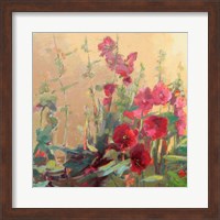 Framed Red Haven Hollyhocks