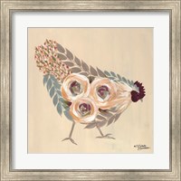 Framed Floral Hen Blue and Yellow
