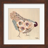 Framed Floral Hen Blue and Yellow