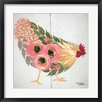 Framed Floral Hen on White