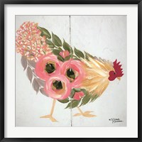 Framed Floral Hen on White