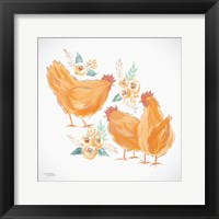 Framed Trio of Floral Roosters