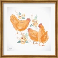 Framed Trio of Floral Roosters