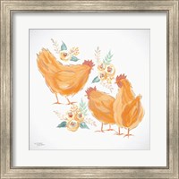 Framed Trio of Floral Roosters