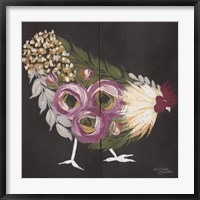 Framed Floral Hen on Black