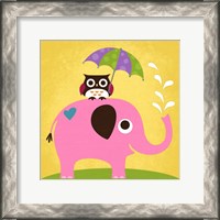 Framed Elephant and Owl with Umbrella