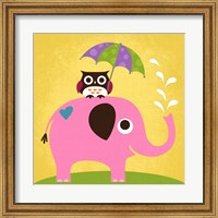 Framed Elephant and Owl with Umbrella