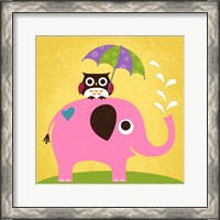 Framed Elephant and Owl with Umbrella