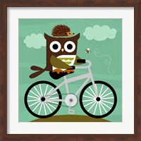 Framed Owl and Hedgehog on Bicycle