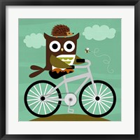 Framed Owl and Hedgehog on Bicycle