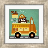 Framed Owl in Firetruck and Squirrel