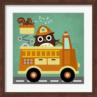 Framed Owl in Firetruck and Squirrel