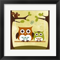 Framed Two Owls on Swing