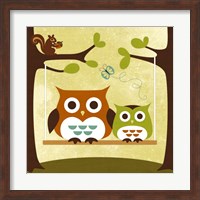Framed Two Owls on Swing