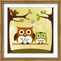 Framed Two Owls on Swing