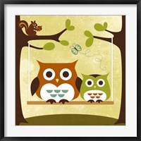 Framed Two Owls on Swing